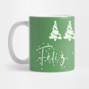 Feliz Navidad with Christmas Trees and Santa Claus Mug